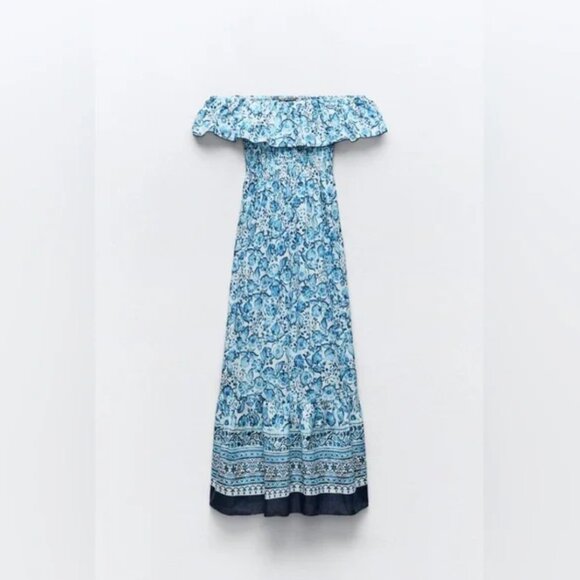 Zara Floral Print Off The Shoulder Dress XS - Picture 5 of 7
